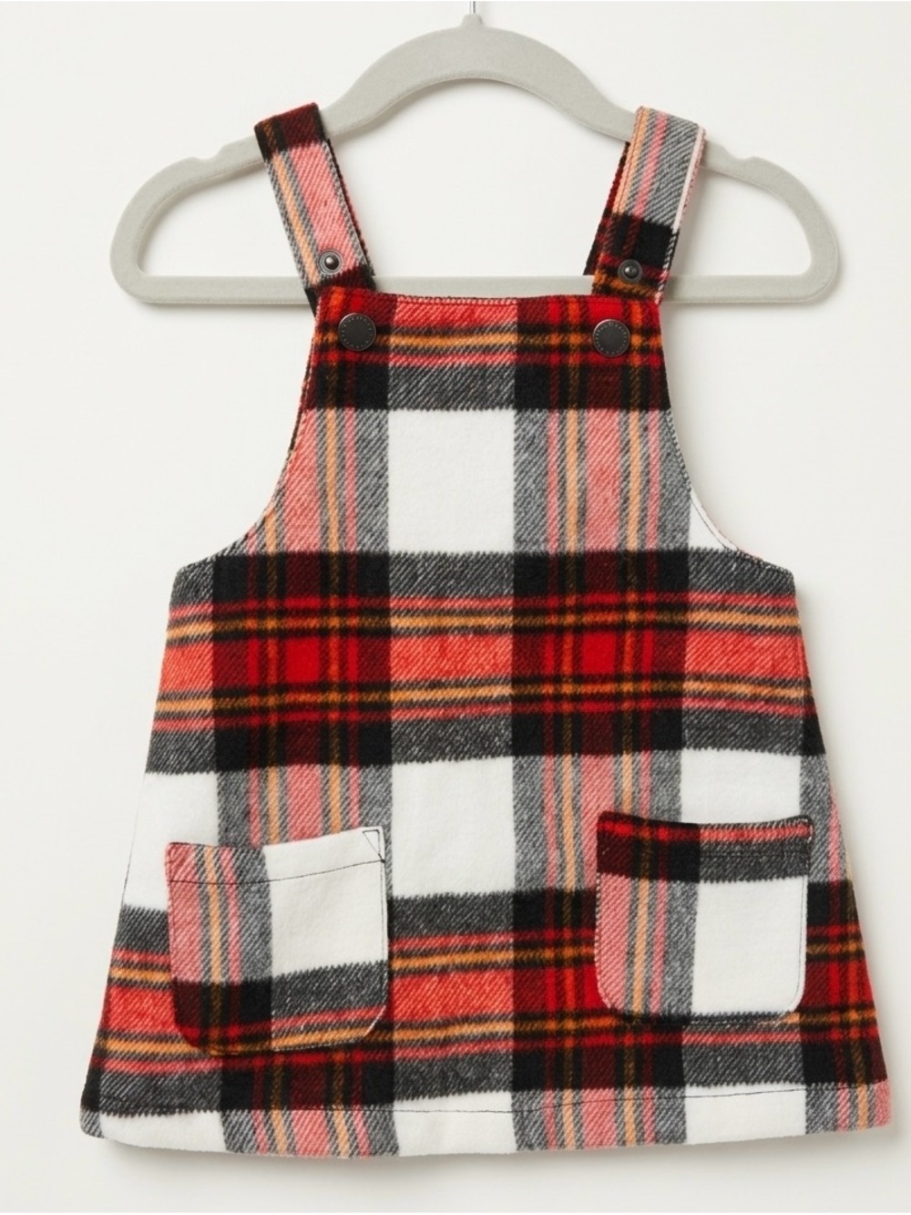 Little Me Red, Black & White Plaid Overall Dress - wool blend - fall staple